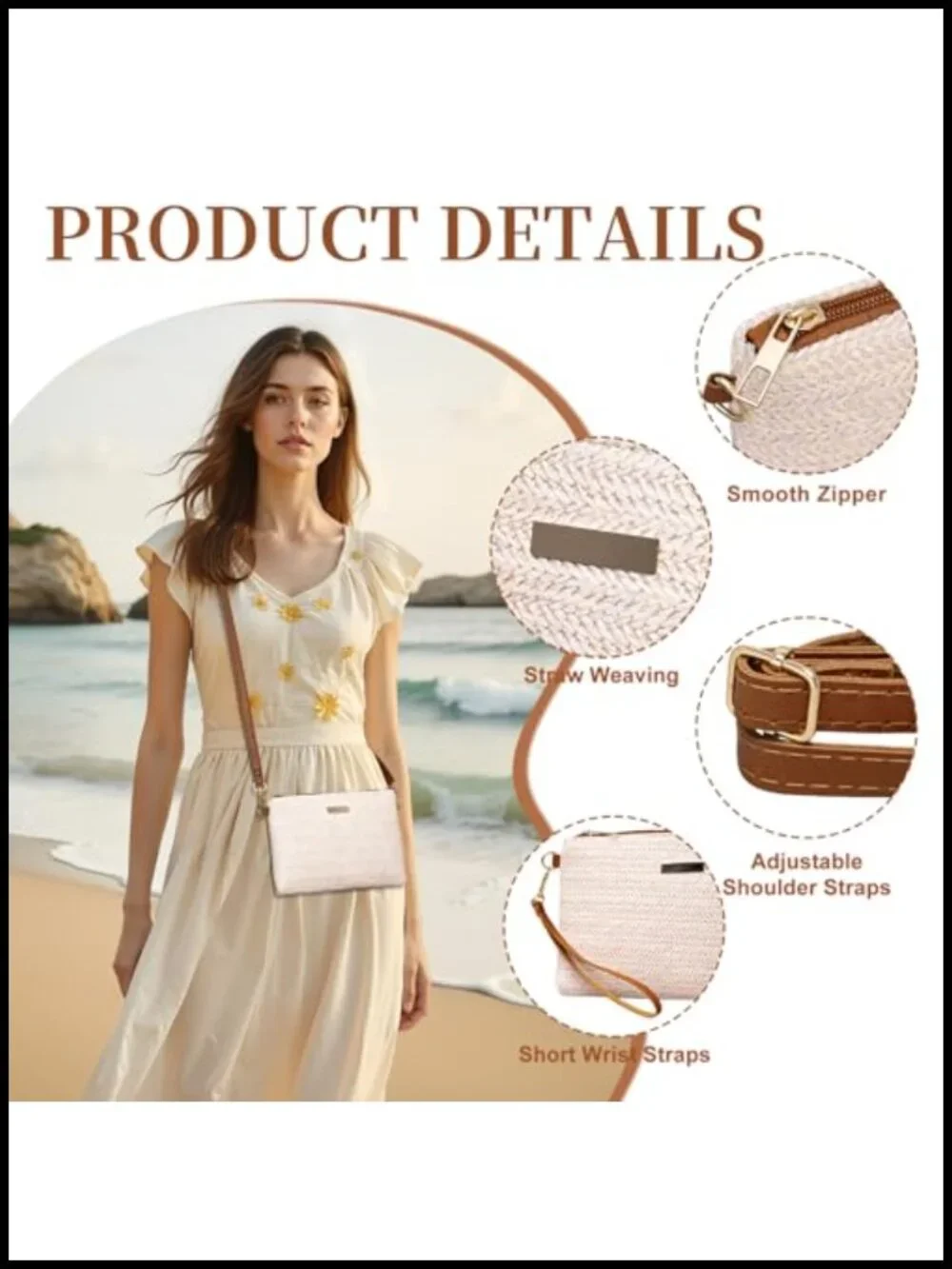 Straw Purse for Women Small Beach Clutch Wristlet Wallet with Removable Strap